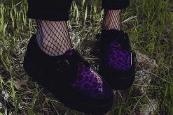 V9685 Black & Purple Leopard Monk Buckle Viva Mondo Creeper
