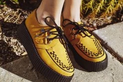 V9851 Mustard Faux Suede D-Ring Interlace Viva High Creeper Women