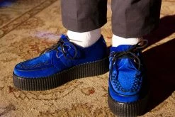 V9914 Women Royal Blue Velvet Interlace Mondo Creeper