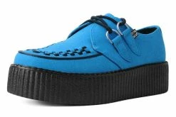 V9919 Women Teal Faux Suede Interlace Mondo Creeper