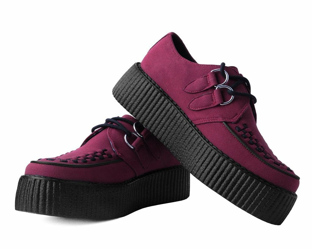 V9921 Women Burgundy Faux Suede Interlace Mondo Creeper