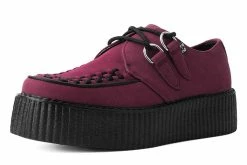 V9921 Women Burgundy Faux Suede Interlace Mondo Creeper