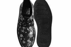 V9923 Black & Silver Rose Print D-Ring Mondo Creeper Women