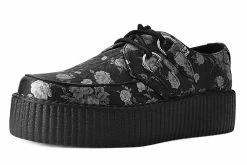 V9923 Black & Silver Rose Print D-Ring Mondo Creeper Women