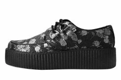 V9923 Black & Silver Rose Print D-Ring Mondo Creeper Women