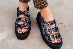 V9959L Grey Leopard 3-Buckle Mondo Sandal Women