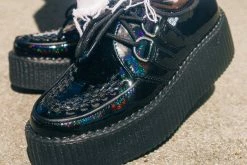 V9967 Women Black Metallic Sparkle D-Ring Mondo Creeper