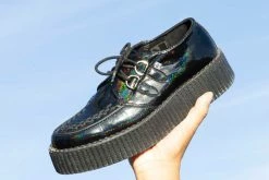V9967 Women Black Metallic Sparkle D-Ring Mondo Creeper