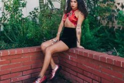 V9969 Women Red Oil Slick D-Ring Mondo Creeper