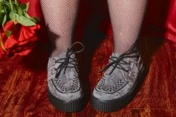 V9981 Women Grey Faux Suede Interlace Mondo Creeper