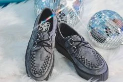 V9981 Women Grey Faux Suede Interlace Mondo Creeper